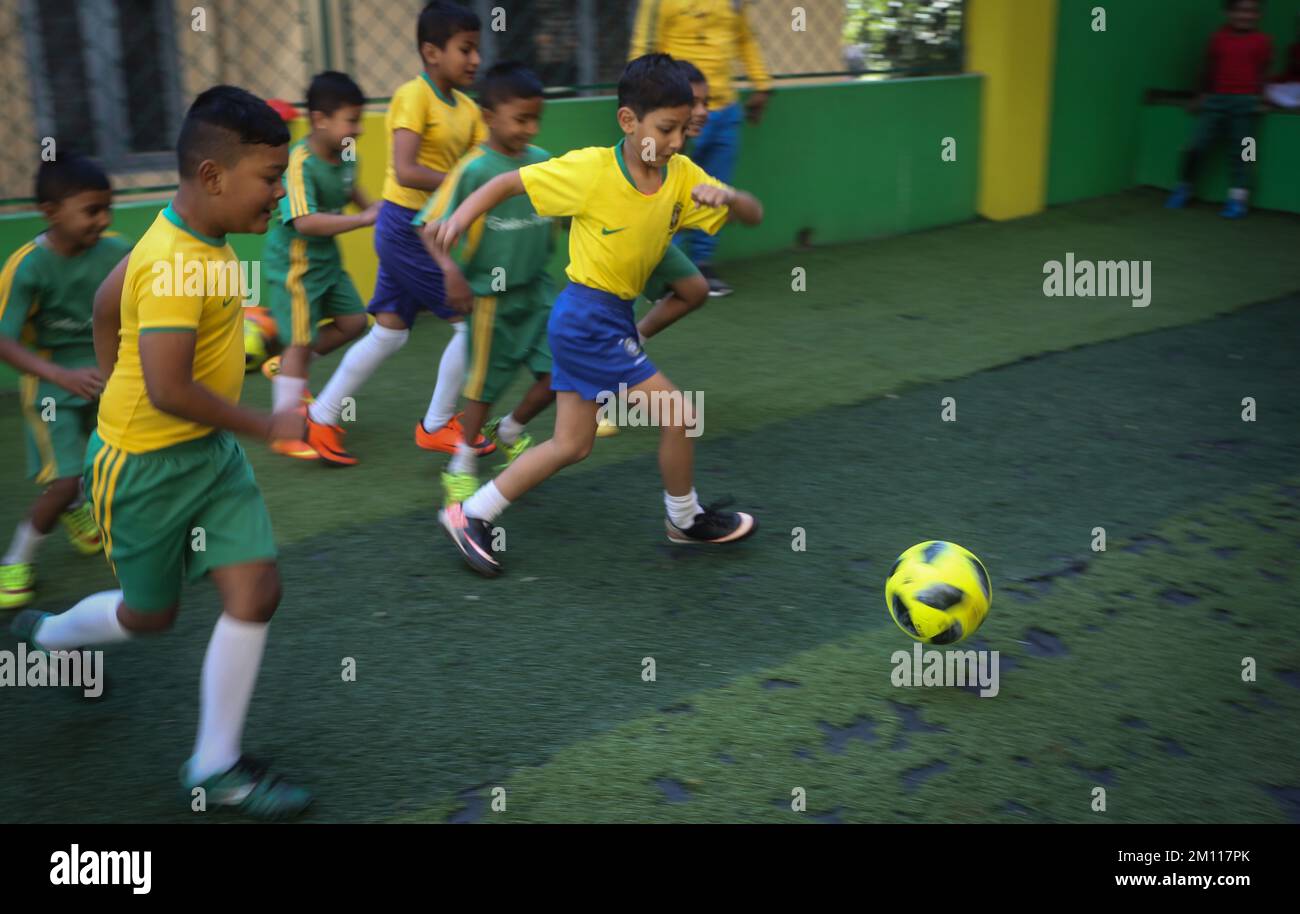 Kathmandu, Bagmati, Nepal. 9th Dec, 2022. Children play football at a