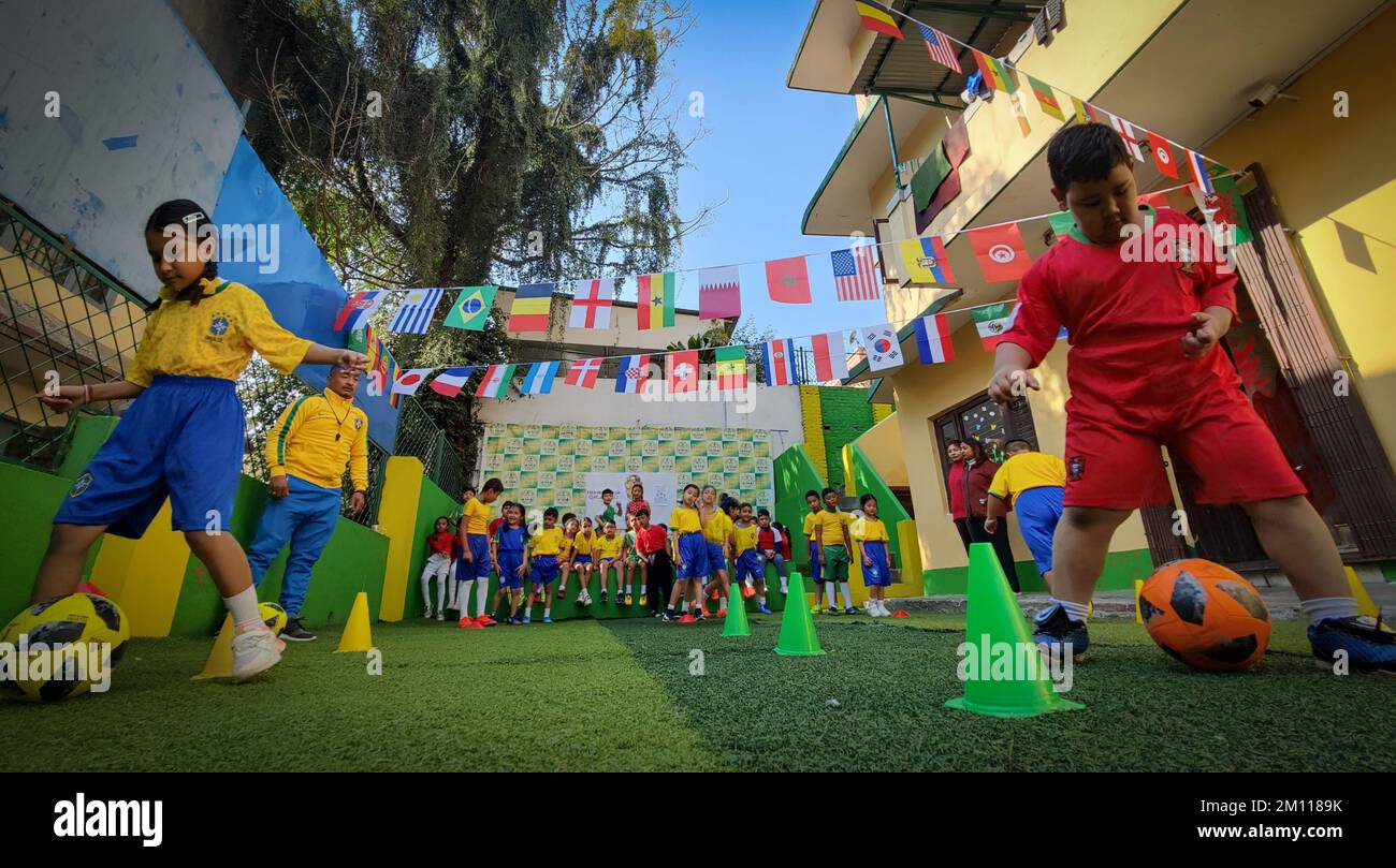 Kathmandu, Bagmati, Nepal. 9th Dec, 2022. Children play football at a