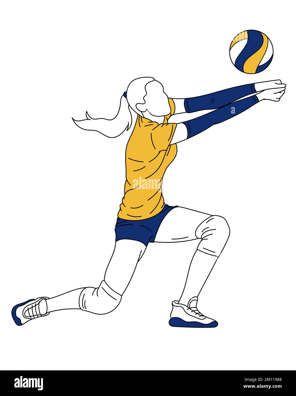 Female sportsman, volleyball player in motion, kicking ball over white