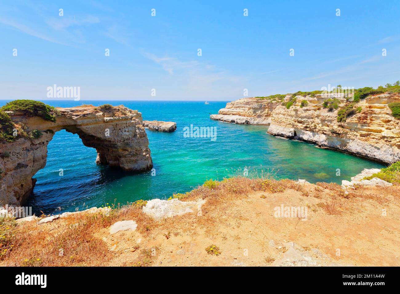 Panorama of Sea Cliffs in Algarve, Portugal Stock Photo