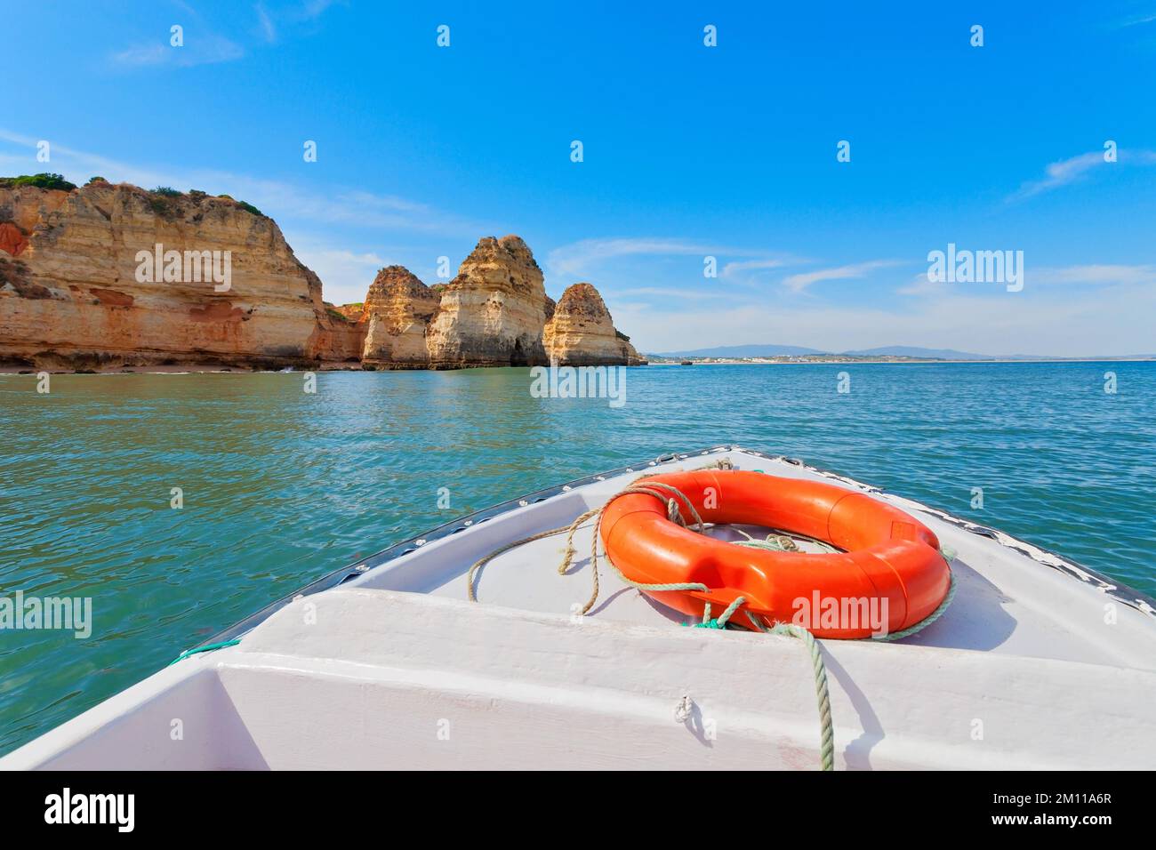 Panorama of Sea Cliffs in Algarve, Portugal Stock Photo