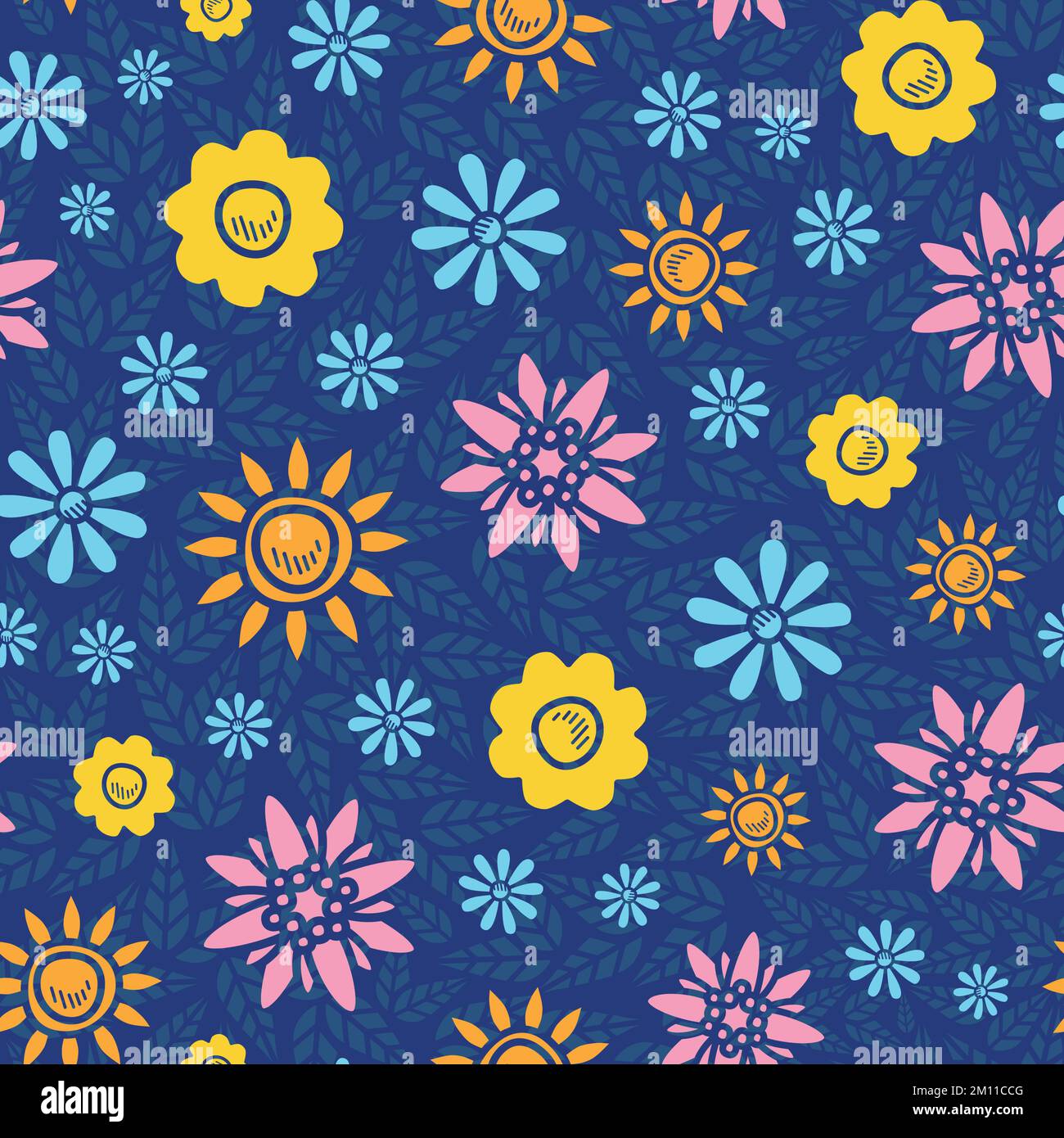 Blue Spring Garden at Night Vector repeat pattern background design ...