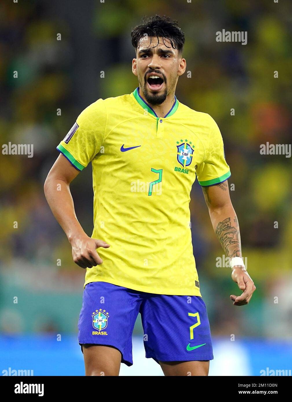 Brazil's Lucas Paqueta in action during the FIFA World Cup Quarter-Final match at the Education City Stadium in Al Rayyan, Qatar. Picture date: Friday December 9, 2022. Stock Photo