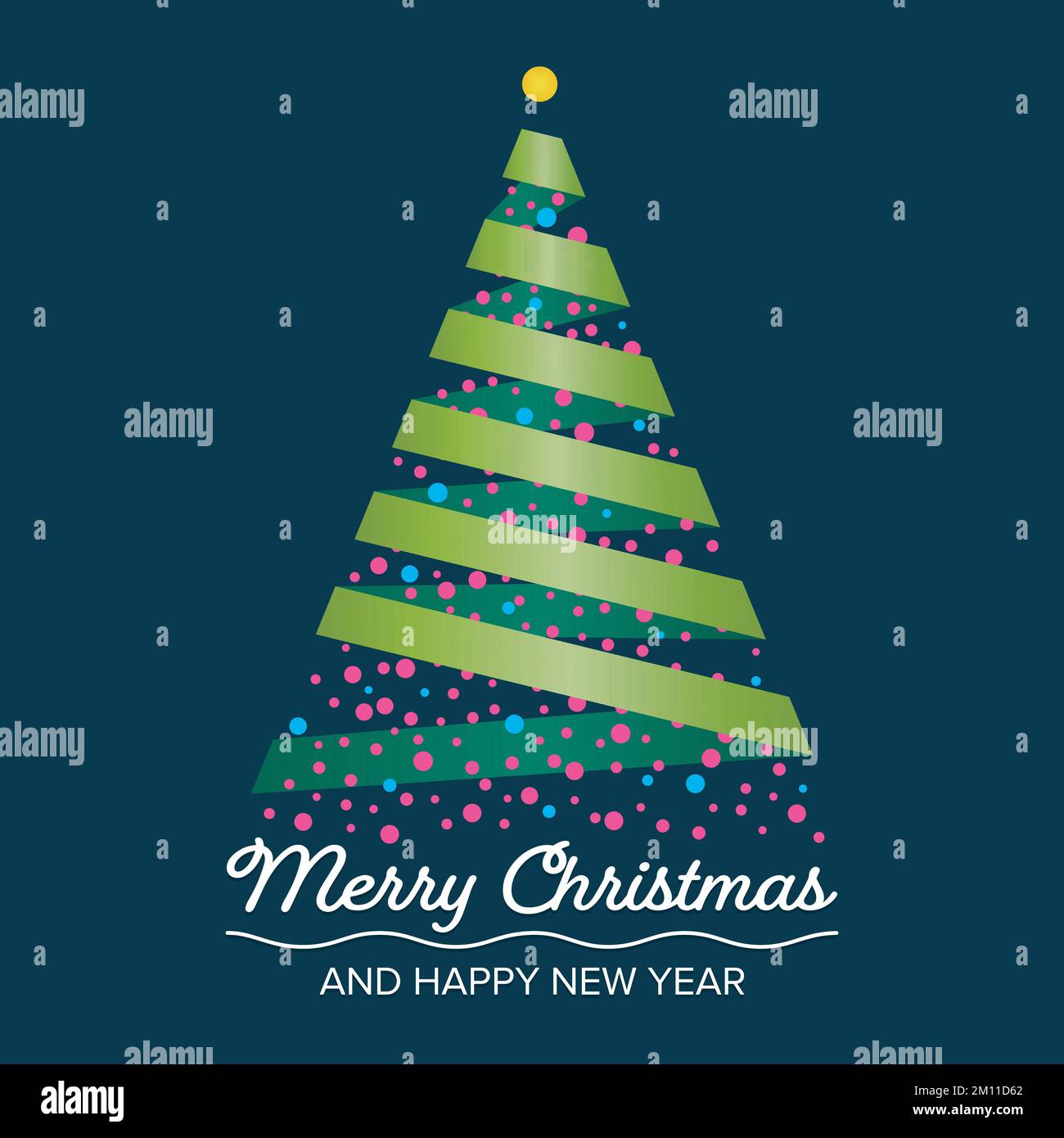 image of ribbon style christmas tree with color confetti inside Stock Vector