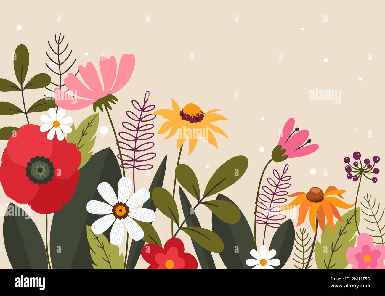 flat floral summer background in vector and illustration Stock Vector