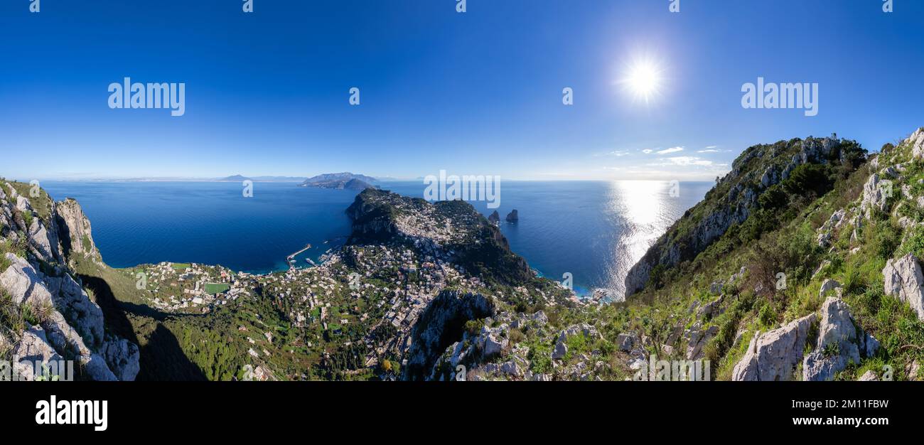 Touristic Town on Capri Island in Bay of Naples, Italy. Stock Photo