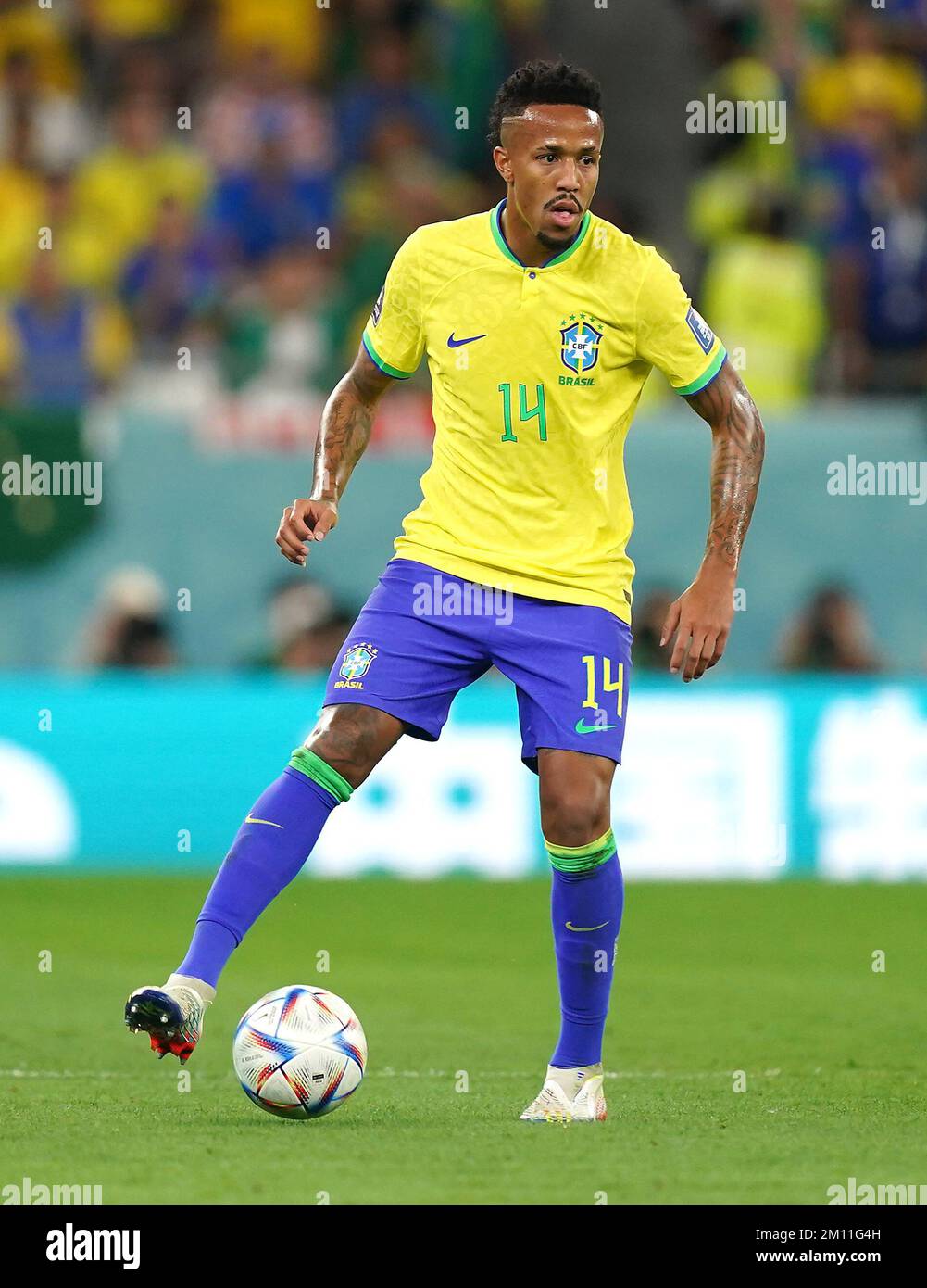 Brazils Eder Militao in action during the FIFA World Cup Quarter-Final match at the Education City Stadium in Al Rayyan, Qatar