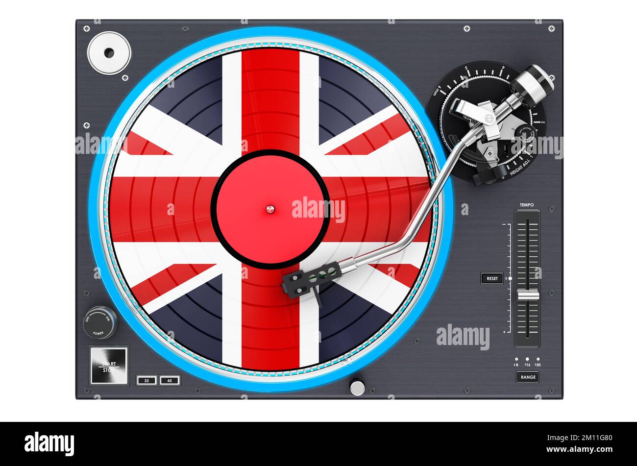 Phonograph Turntable with British flag, 3D rendering isolated on white background Stock Photo