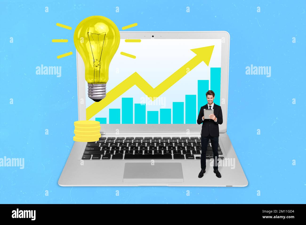 Creative photo 3d collage artwork postcard poster of young office