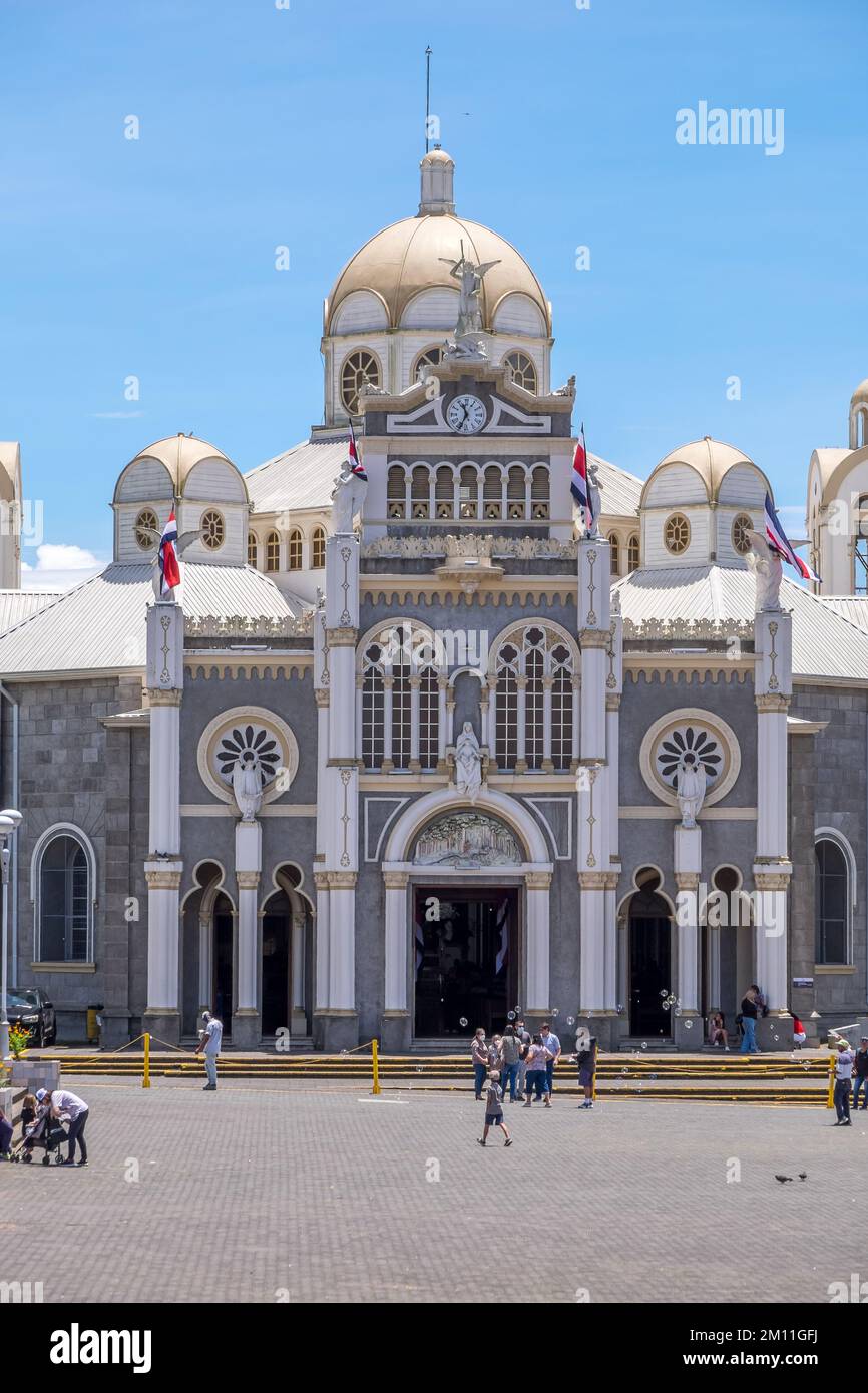 Main facade of the Basilica of Our Lady of the Angels in the city of Cartago, Costa Rica Stock Photo
