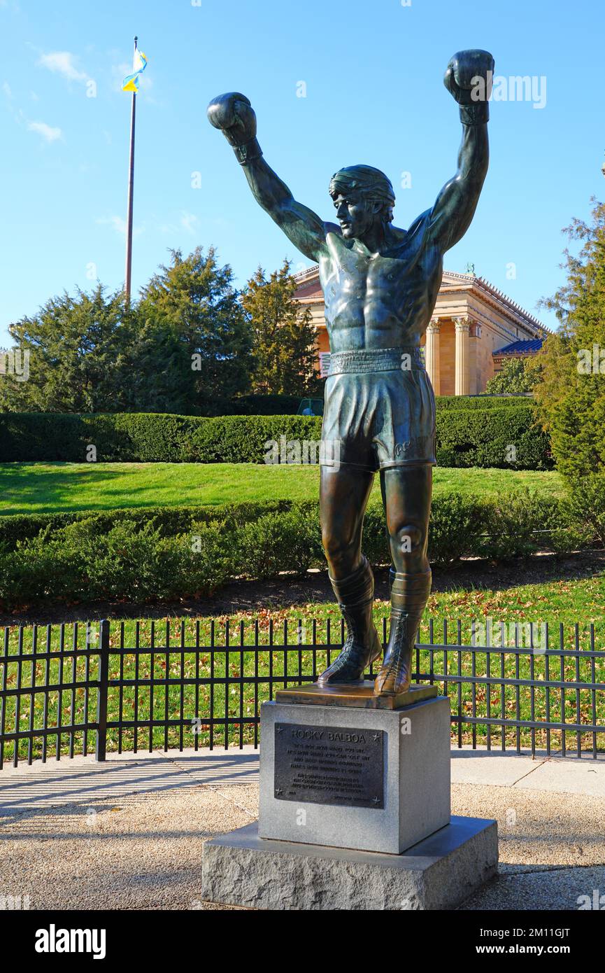 PHILADELPHIA, PA 1 DEC 2022 View of the landmark Rocky Statue after