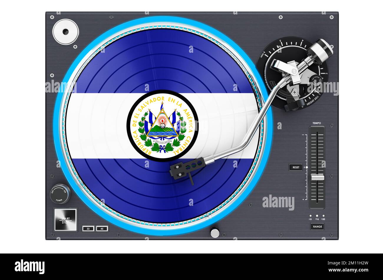 Phonograph Turntable with Salvadoran flag, 3D rendering isolated on white background Stock Photo