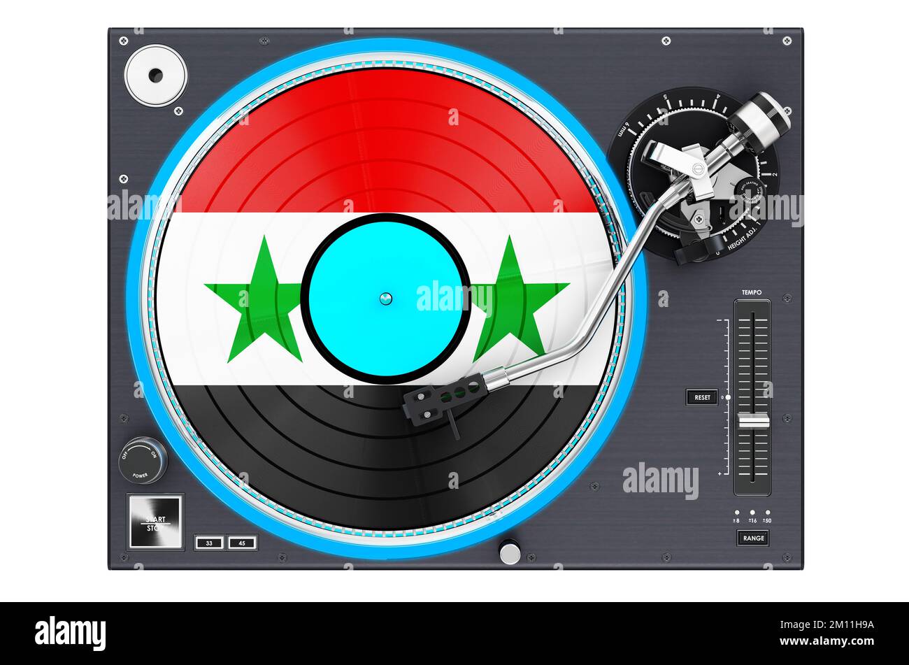 Phonograph Turntable with Syrian flag, 3D rendering isolated on white background Stock Photo