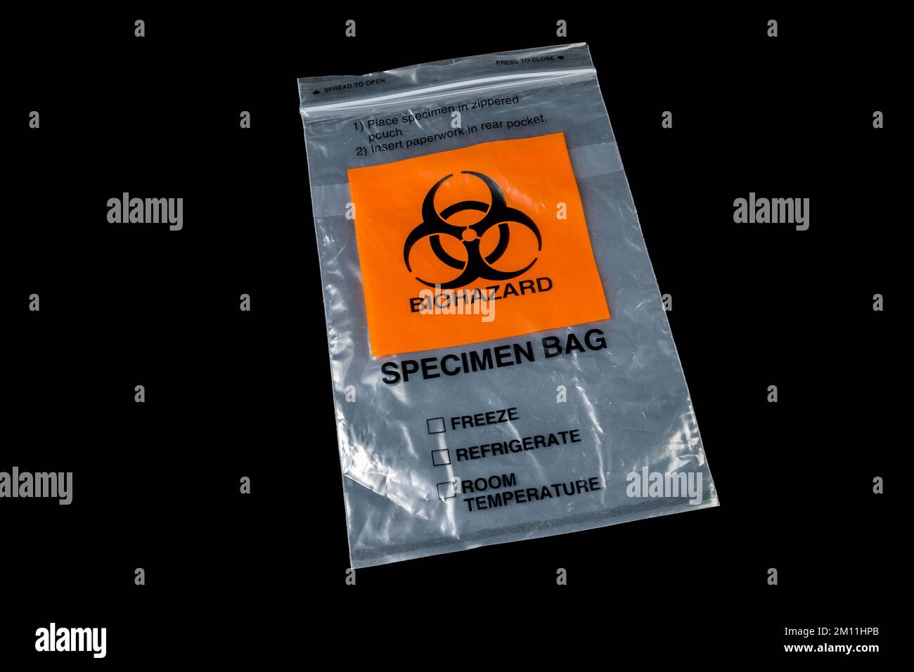 Empty Biohazard Specimen Bag against black background Stock Photo Alamy