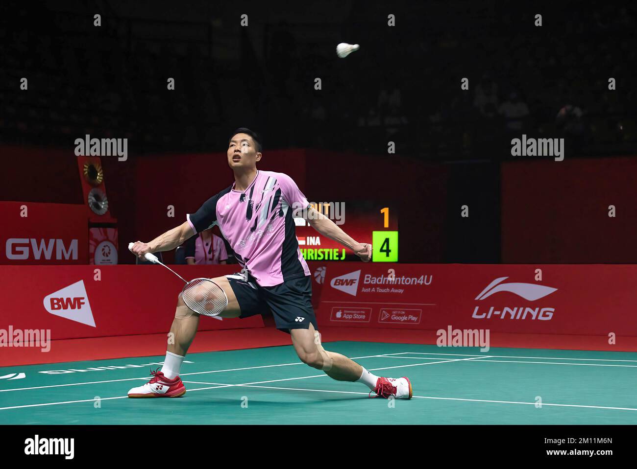 Chou Tien Chen of Chinese Taipei seen in action during the Badminton ...