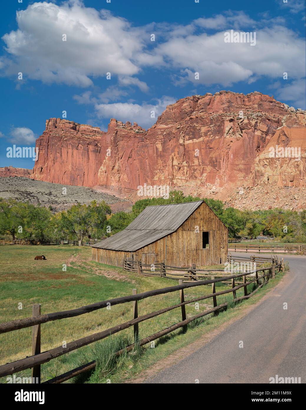Barn at the Gifford Homestead on Scenic Drive in Capitol Reef National Park near Teasdale, Utah Stock Photo