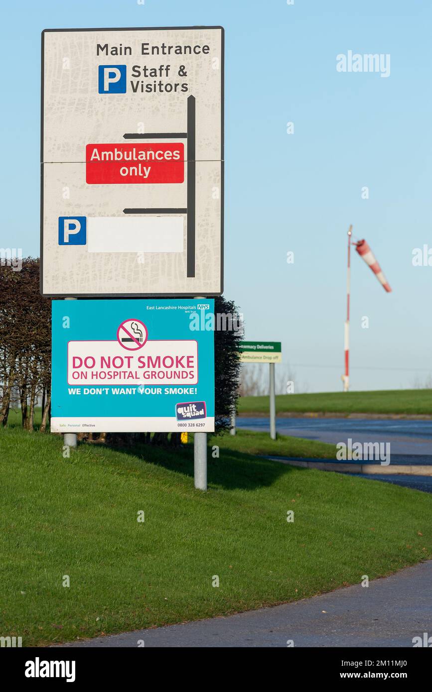 Taken at Royal Blackburn Teaching Hospital, Blackburn, Lancashire, UK on 9 Dec 2022. Direction signs and information for hospital staff and visitors Stock Photo