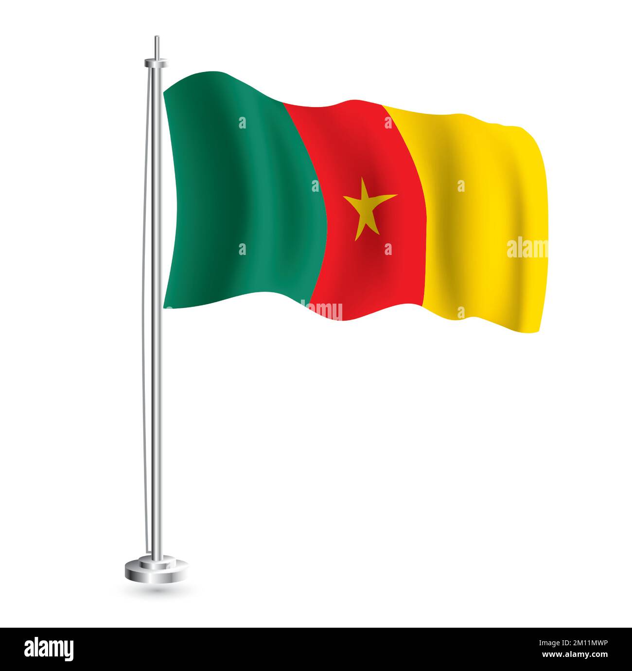 Cameroonian Flag. Isolated Realistic Wave Flag of Cameroon Country on Flagpole. Vector Illustration. Stock Vector