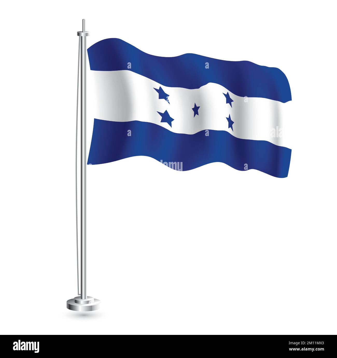 Honduras Flag. Isolated Realistic Wave Flag of Honduras Country on Flagpole. Vector Illustration. Stock Vector