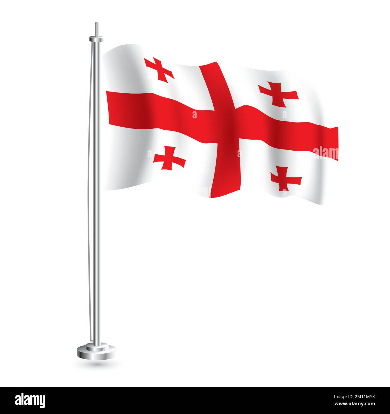 Georgian Flag. Isolated Realistic Wave Flag of Georgia Country on Flagpole. Vector Illustration. Stock Vector