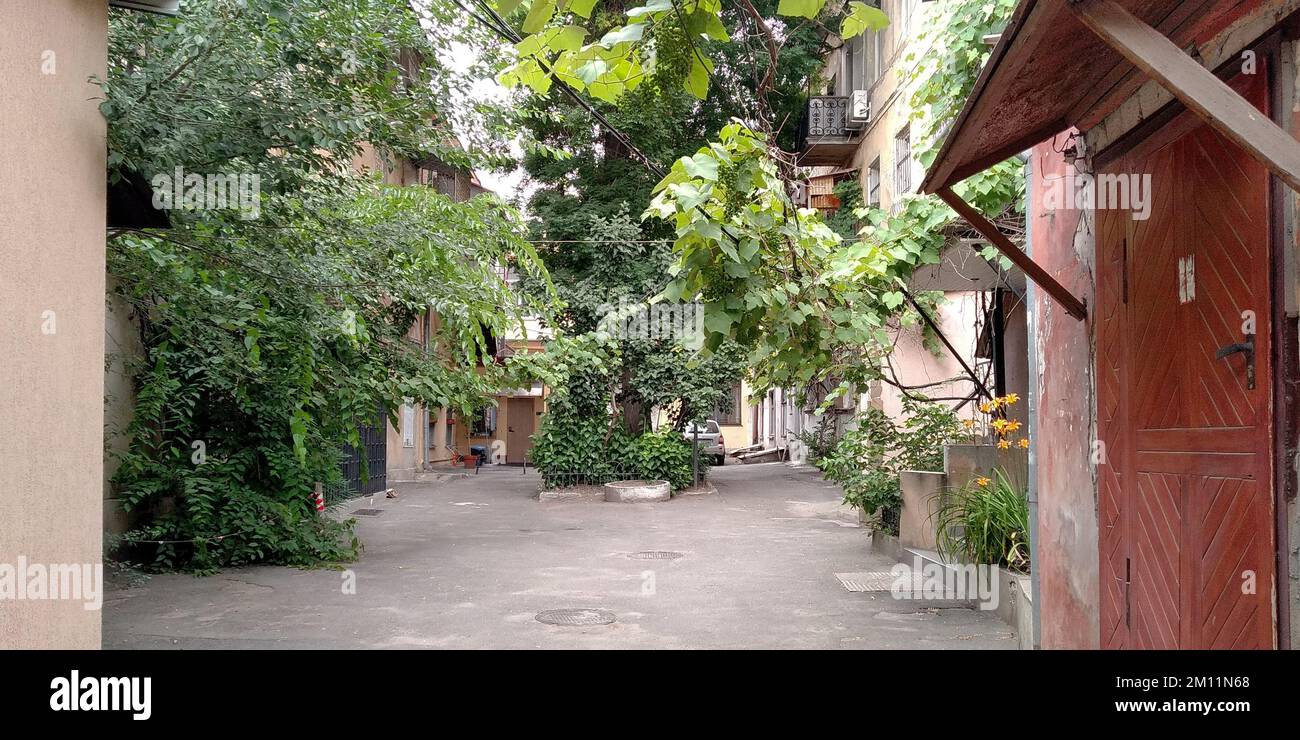 ODESSA, UKRAINE - JUNE 20, 2019: This is one of the typical home courtyards characteristic of the old town. Stock Photo