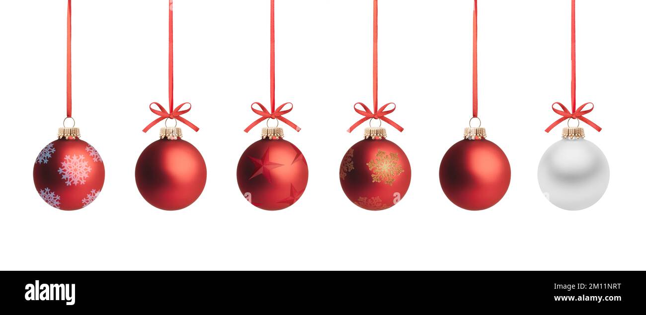 Christmas balls with red ribbon and bow Stock Photo