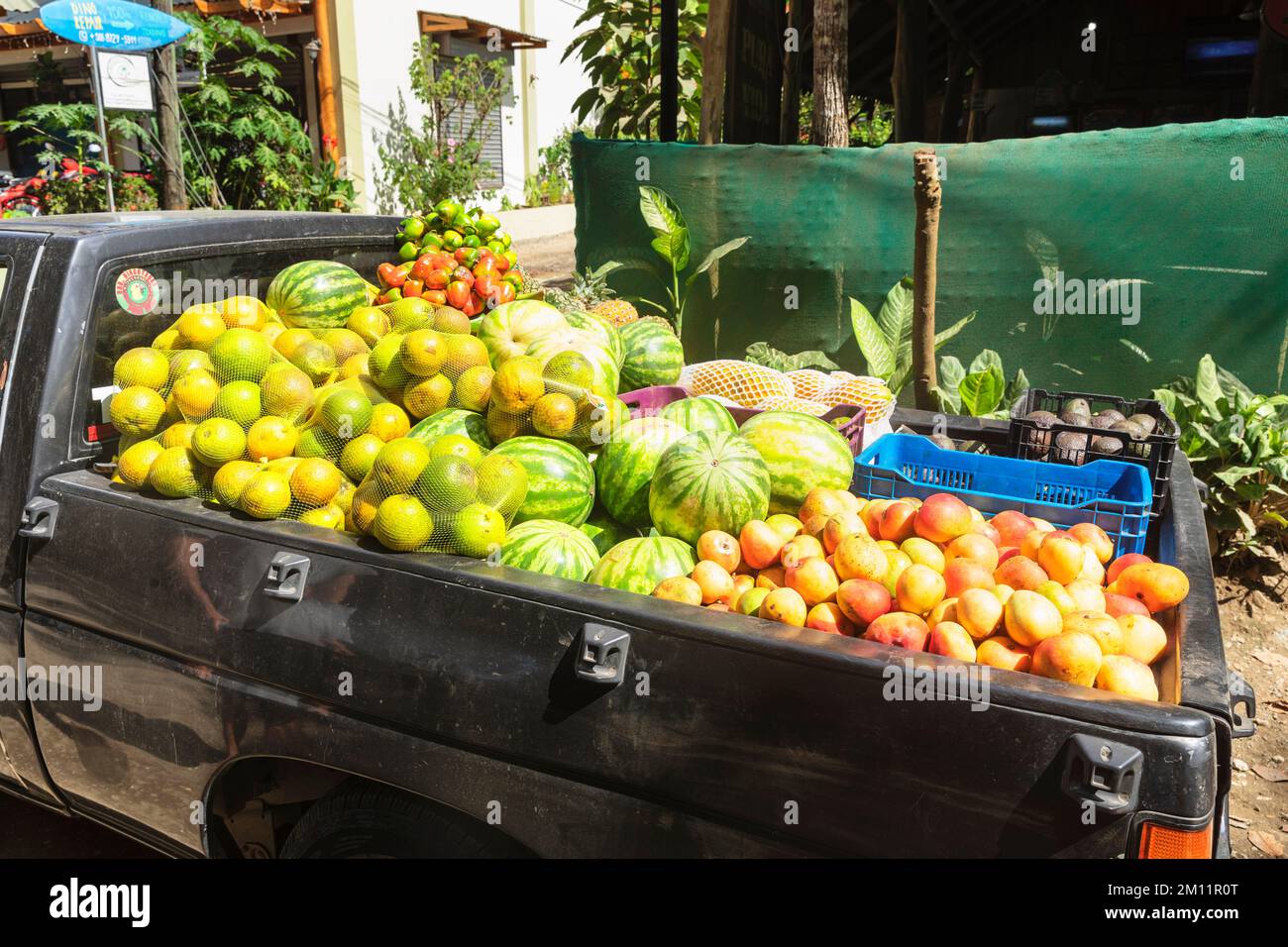 Fruit on a delivery truck, Santa Teresa, Peninsula de Nicoya, Guanacaste, Costa Rica, Central America Stock Photo