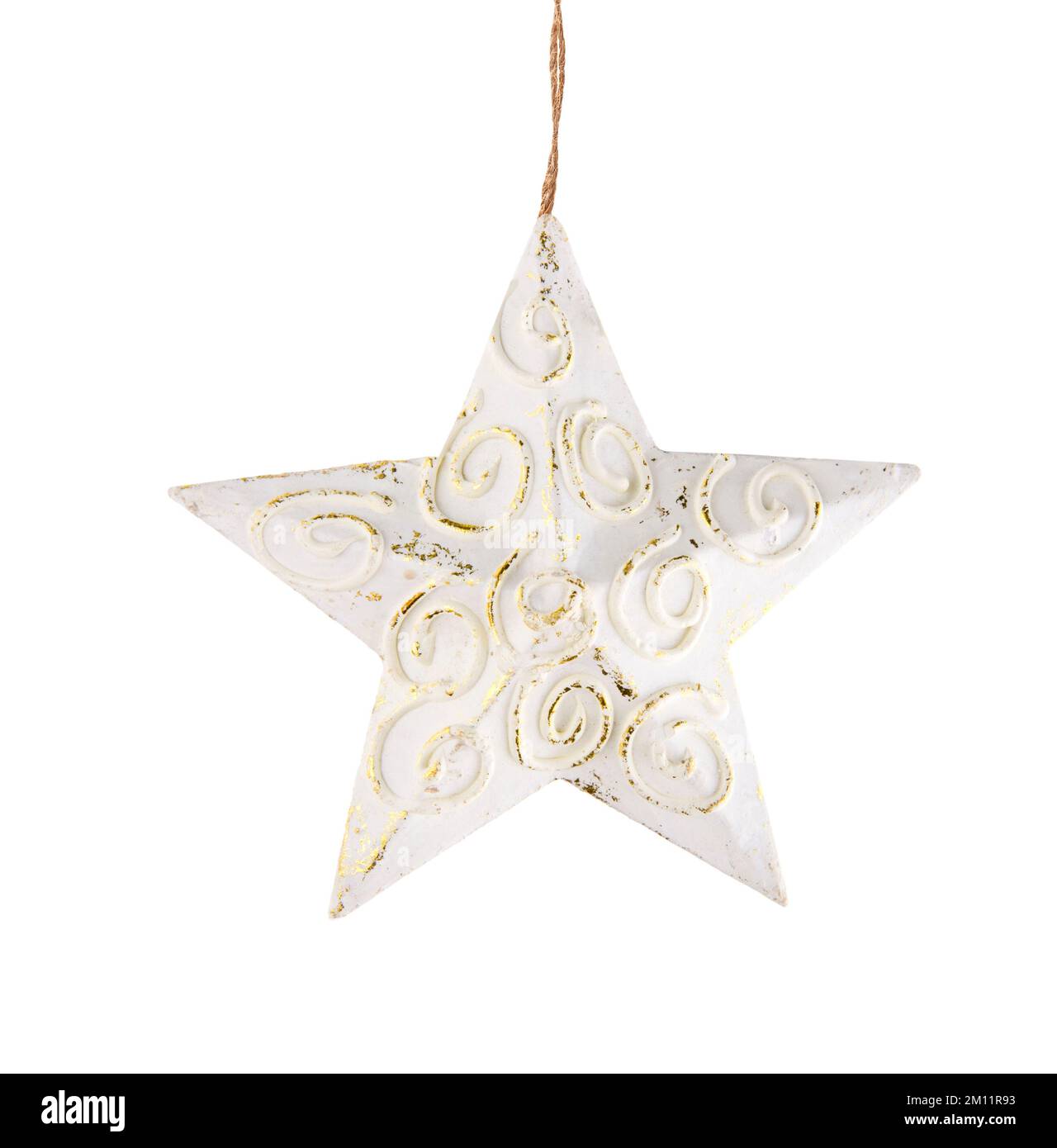 Christmas tag, white star isolated on white background Stock Photo