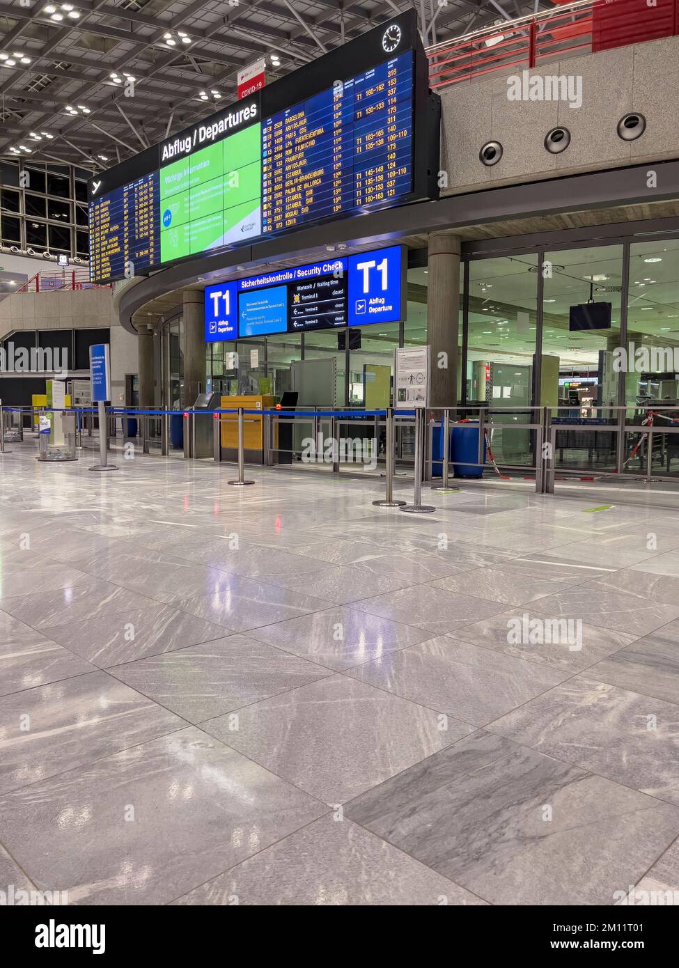 Europe, Germany, Baden-Wuerttemberg, Stuttgart, deserted departure hall at Stuttgart airport Stock Photo