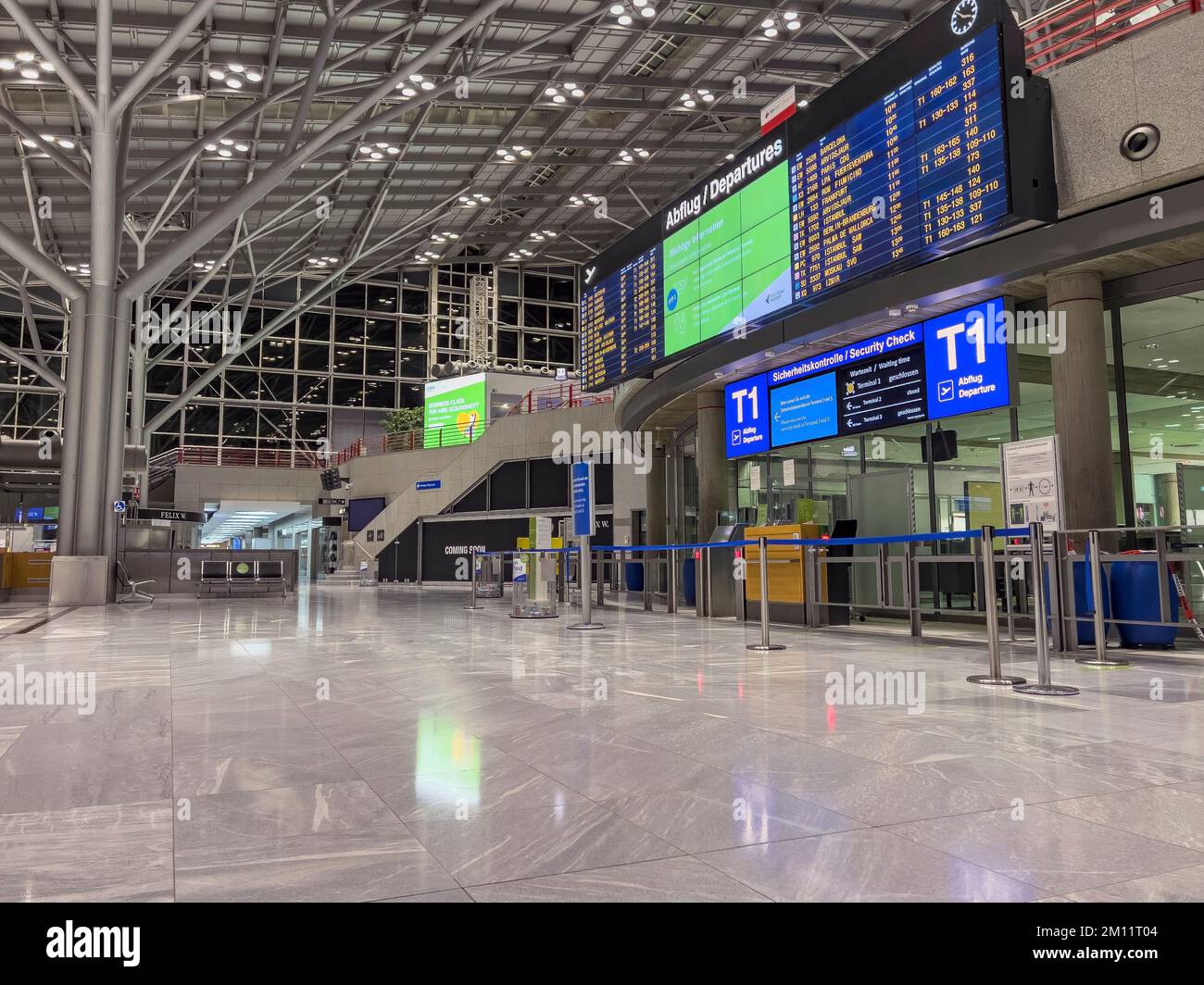 Europe, Germany, Baden-Wuerttemberg, Stuttgart, deserted departure hall at Stuttgart airport Stock Photo