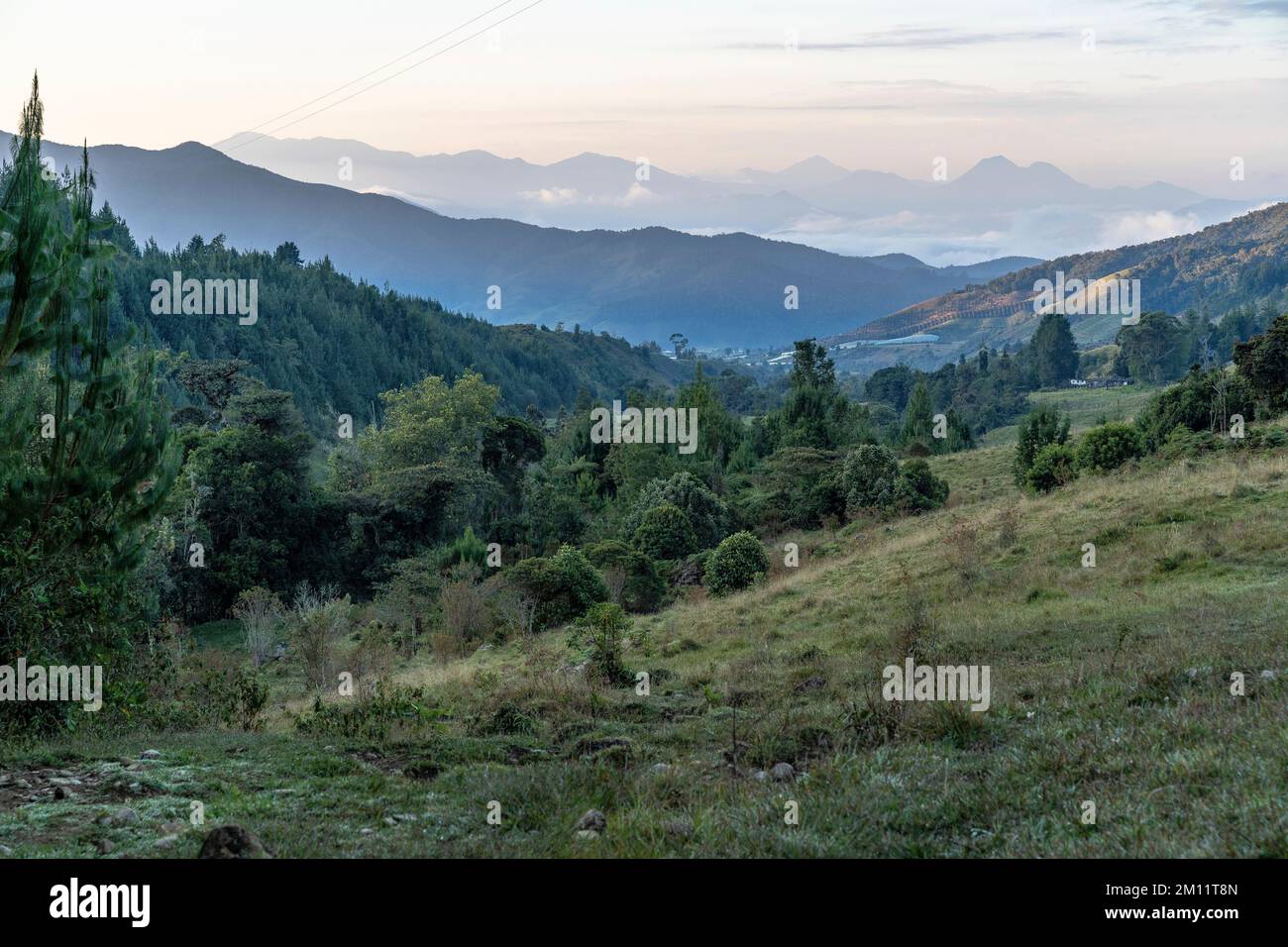 South America, Colombia, Departamento Antioquia, Colombian Andes, Urrao, ramo del Sol, view over the morning Andean landscape Stock Photo