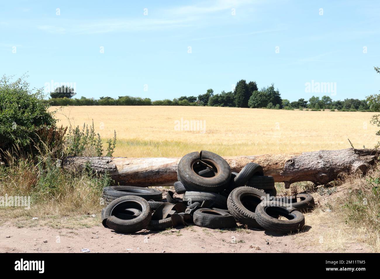 Tyres dumped on Rayton Lane, Worksop, Notts, England, UK Stock Photo