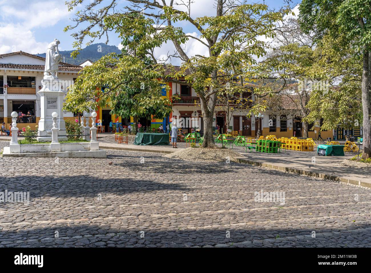 South America, Colombia, Departamento de Antioquia, Colombian Andes, Jardín, Parque Principal Libertadores Stock Photo