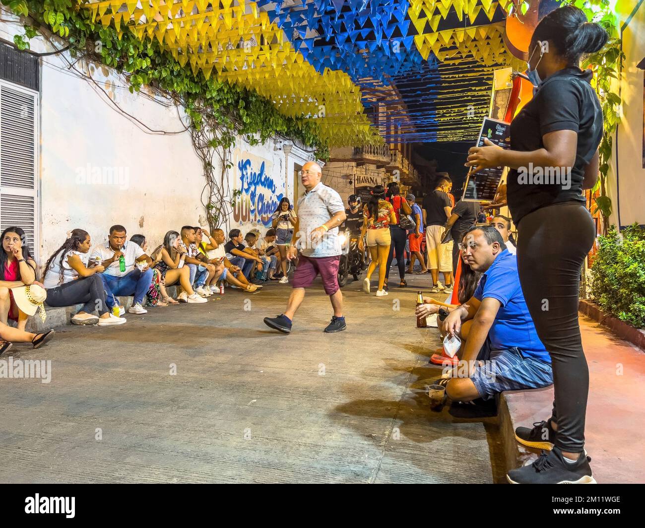 South America, Colombia, Departamento de Bolívar, Cartagena de Indias, Barrio Getsemaní, street scene in Getsemaní neighborhood Stock Photo