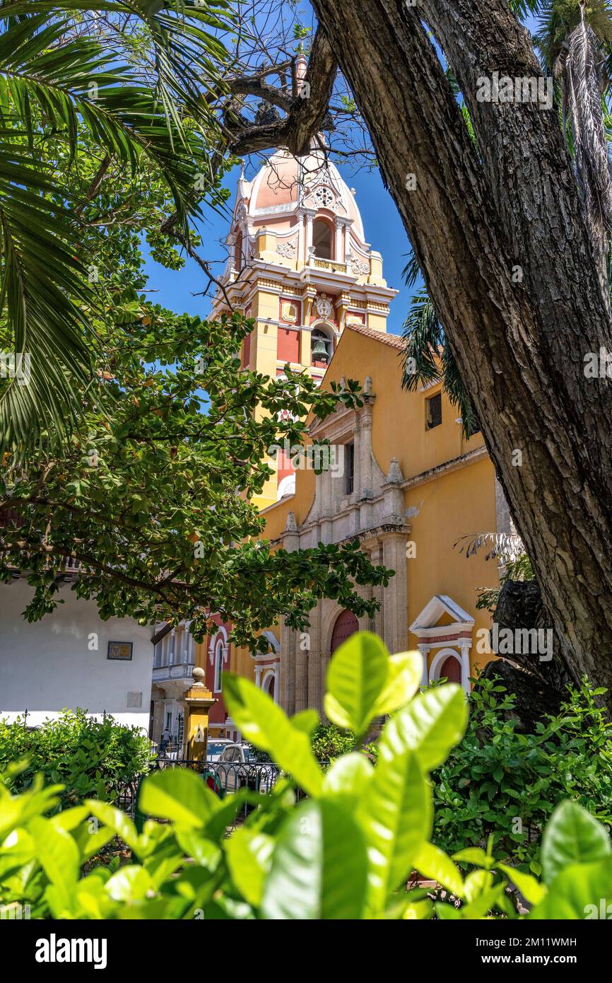 South America, Colombia, Departamento de Bolívar, Cartagena de Indias, Ciudad Amurallada, View of the tower of the Cathedral Santa Catalina de Alejandría Stock Photo