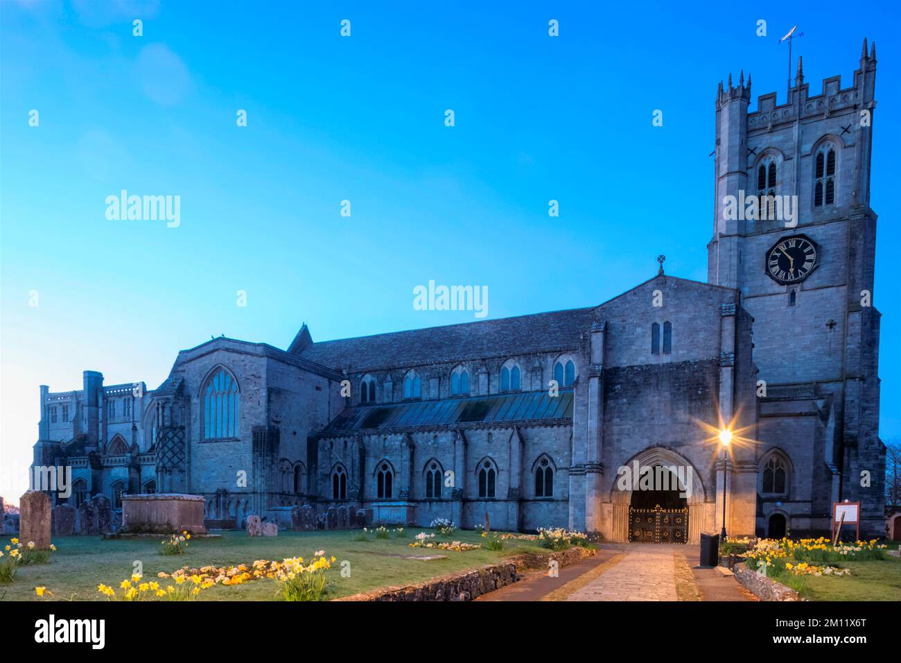England, Dorset, Christchurch, Christchurch Priory at Night Stock Photo
