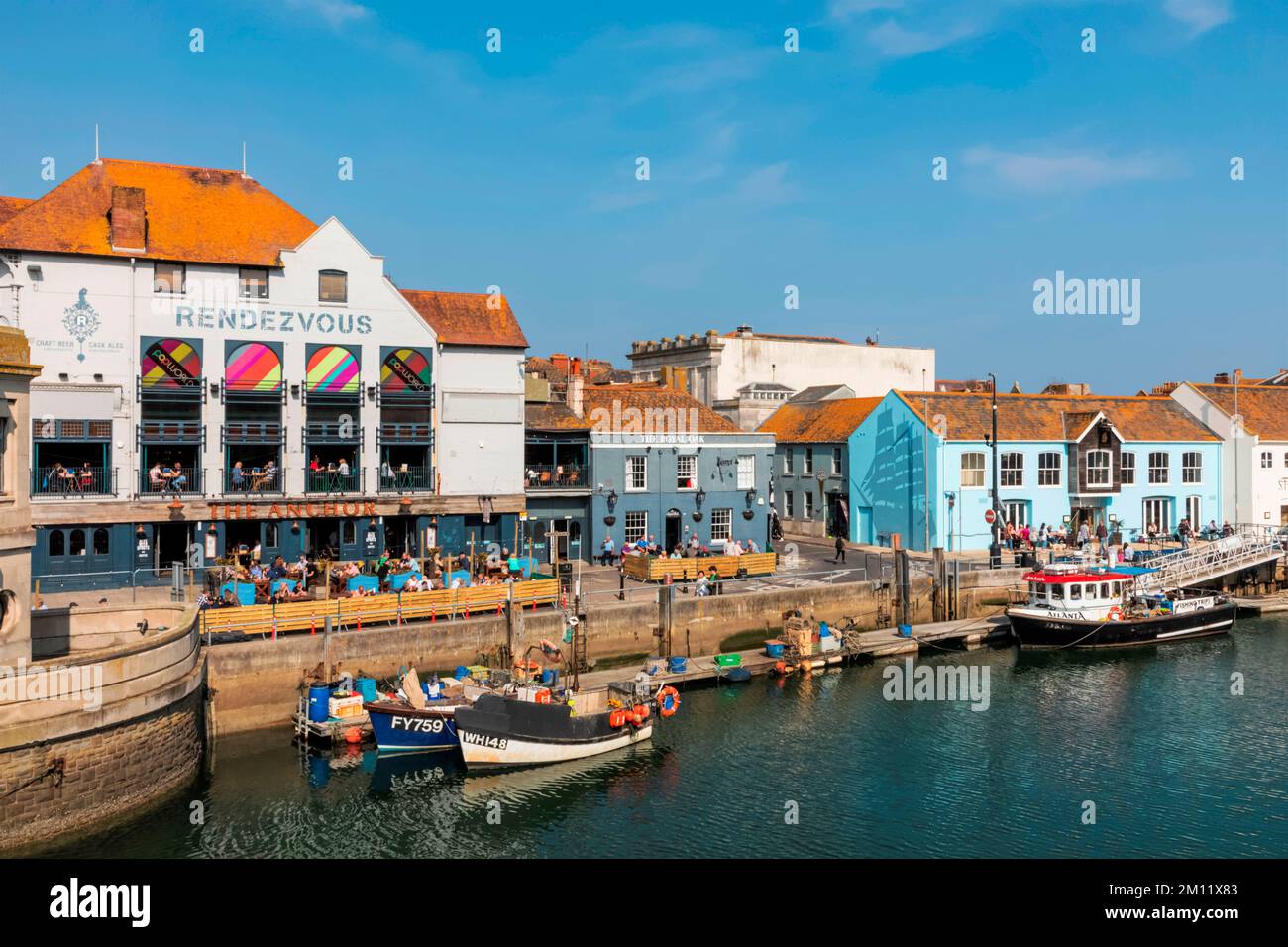 England, Dorset, Weymouth, Weymouth Harbour, Custom House Quay, Restaurants and Pubs Stock Photo
