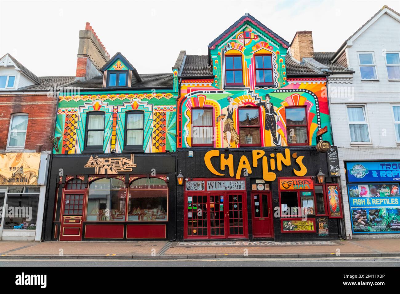 Chaplins wine bar times restaurant colourful shop on christchurch road hires stock photography