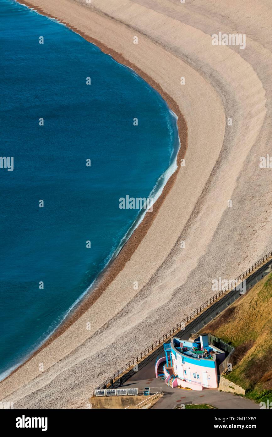 England, Dorset, Weymouth, Portland, View of Chesil Beach and