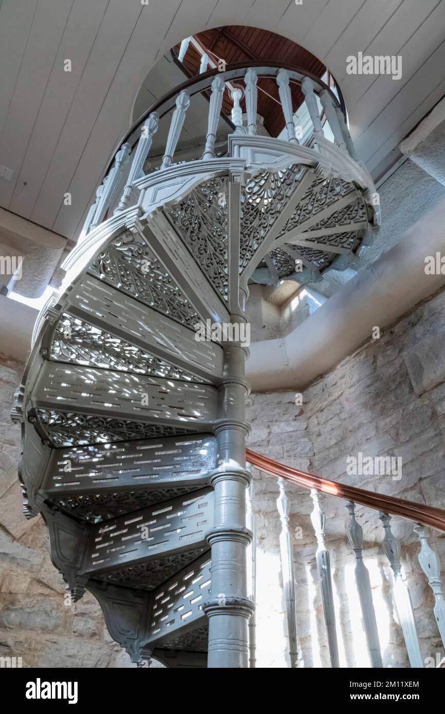 England, Dorset, Swanage, Durlston Head Country Park, Durlston Castle, Interior Iron Circular Staircase Stock Photo