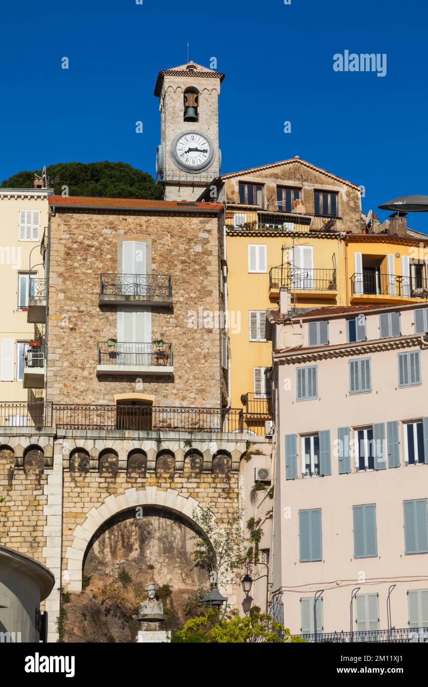 France, French Riviera, Cote d'Azur, Cannes, Street Scene in Le Suquet Area Skyline Stock Photo