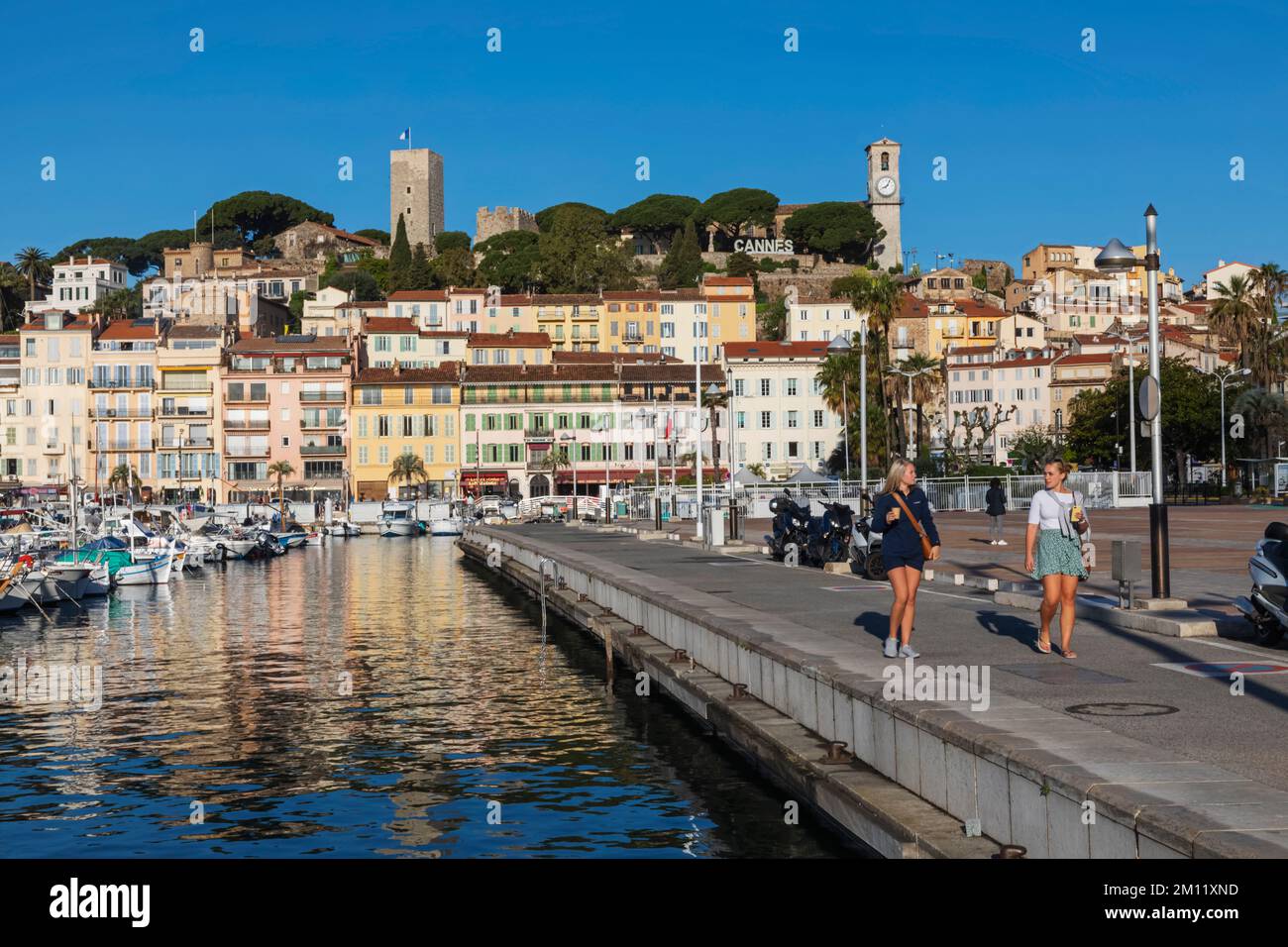 France, French Riviera, Cote d'Azur, Cannes, Le Vieux Port and Le Suquet Area Skyline Stock Photo