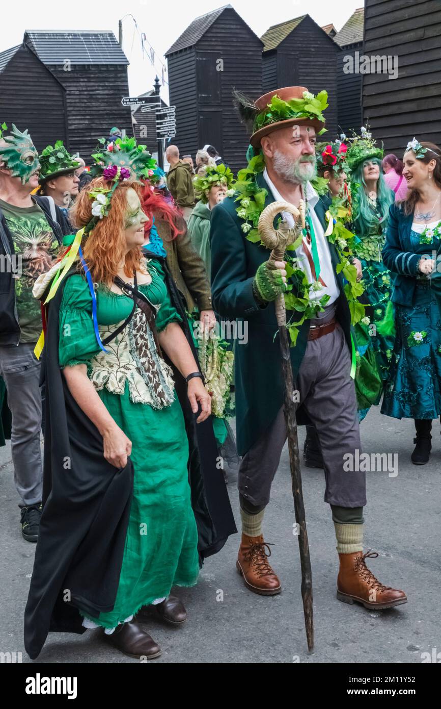 England, East Sussex, Hastings, The Annual Jack in the Green Festival, Participants at the Jack in the Green Parade Stock Photo