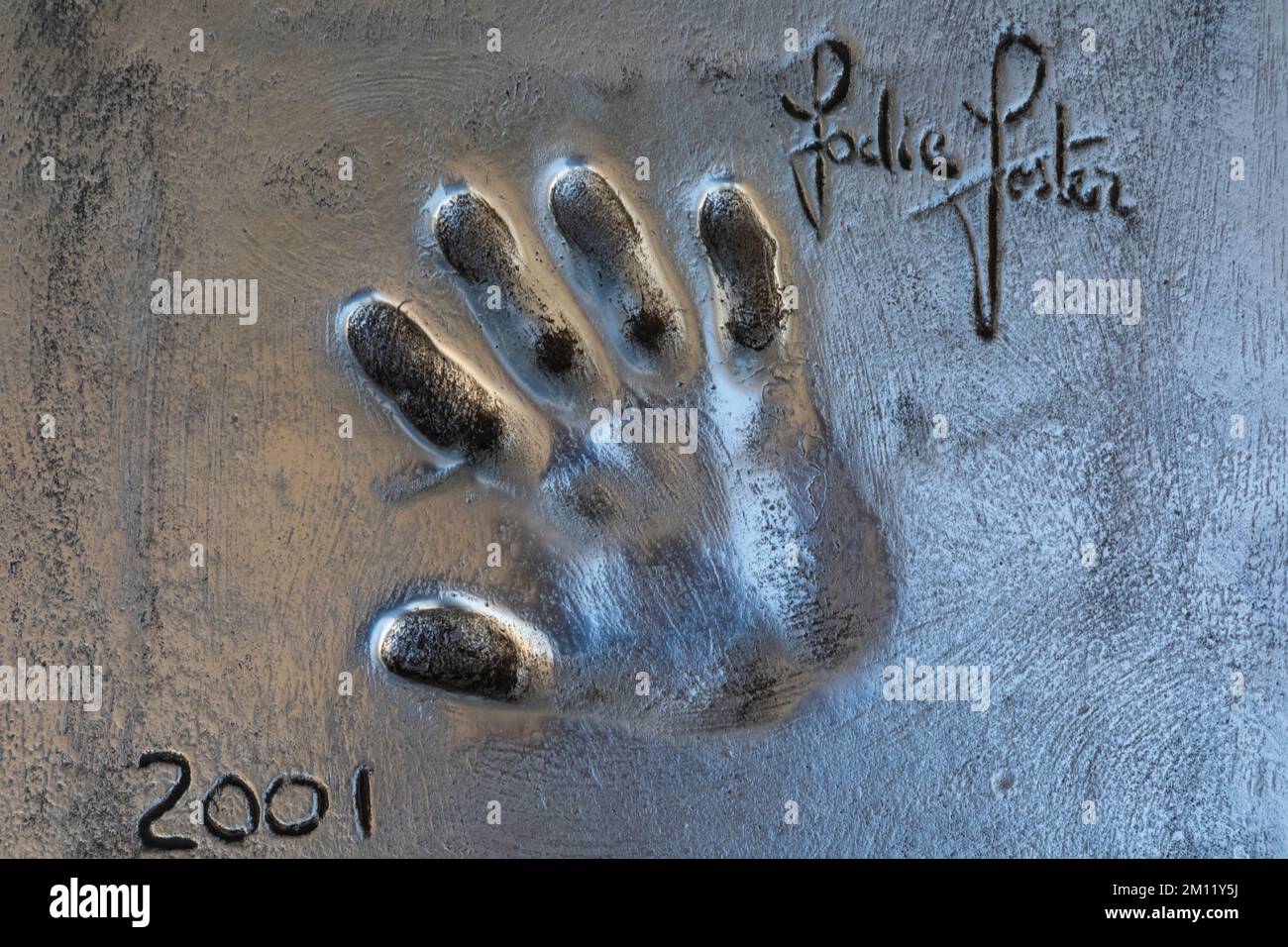 France, French Riviera, Cote d'Azur, Cannes, Palais des Festivals, Sidewalk Handprint of Jodi Foster Stock Photo