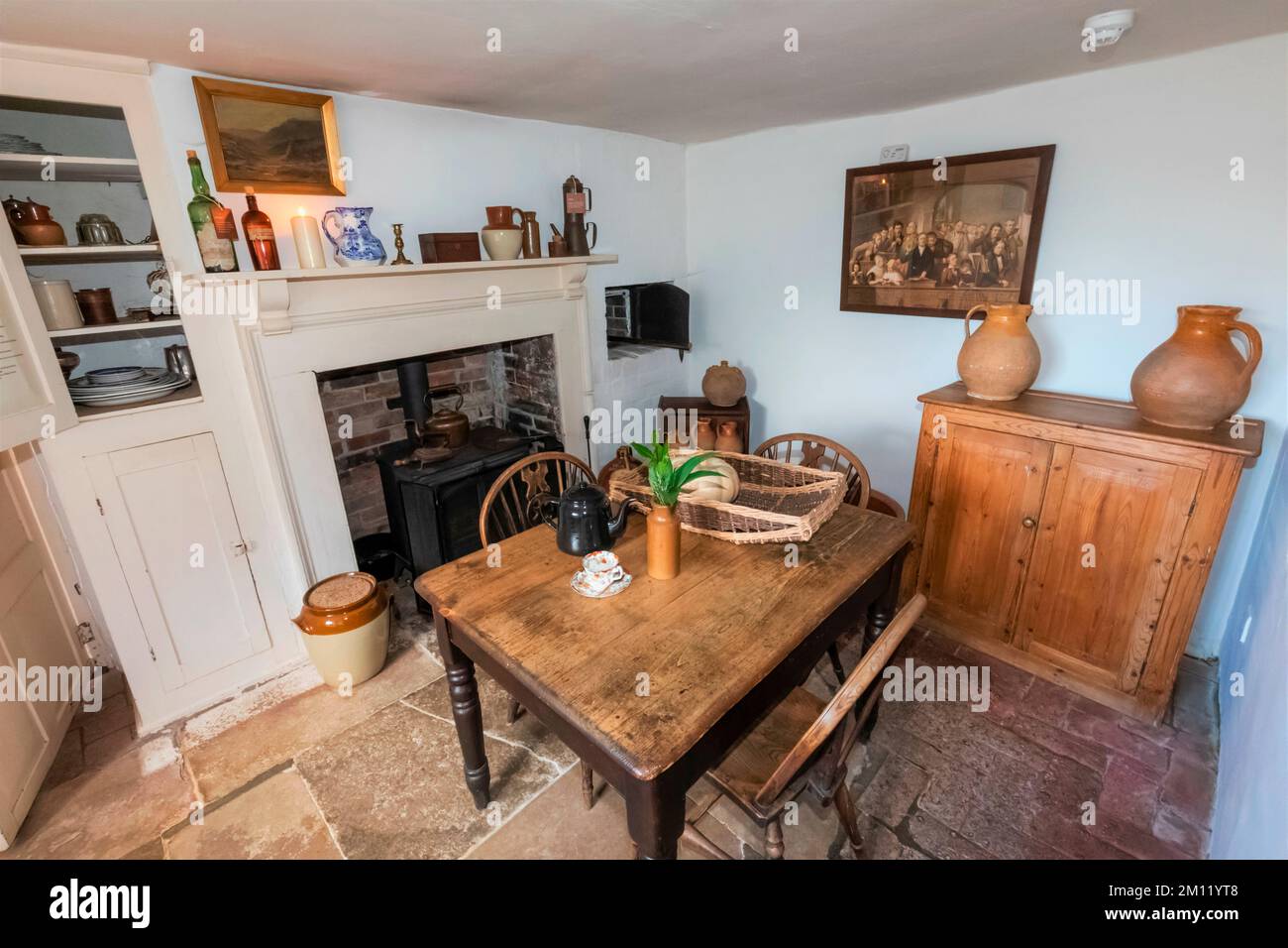 England, Dorset, Dorchester, Hardy's Cottage, Higher Bockhampton Village, The Birthplace of the English Author Thomas Hardy, Interior View of The Parlour Stock Photo