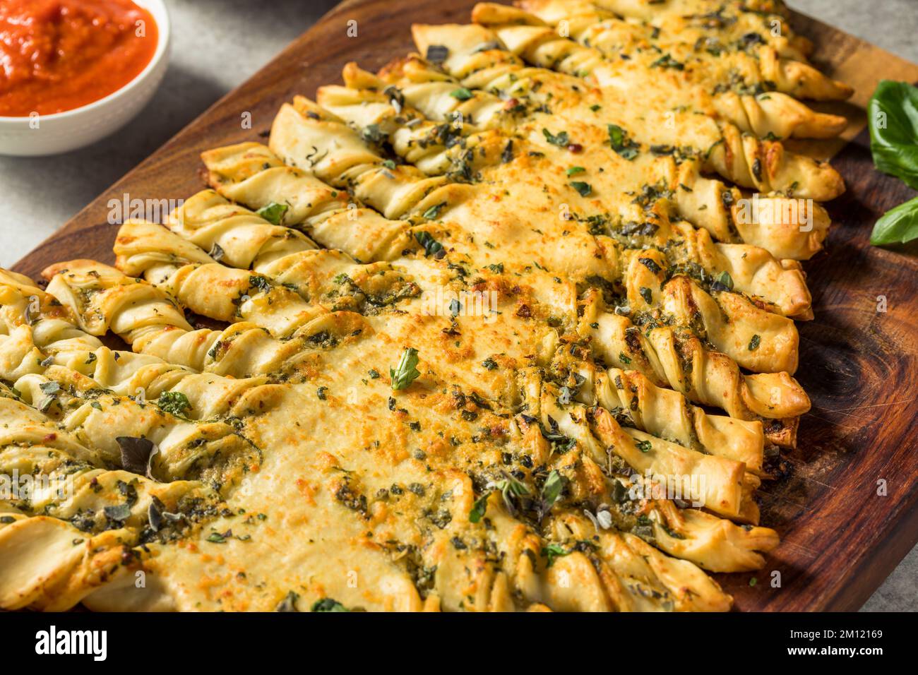 Homemade Pull Apart Christmas Tree Garlic Bread with Marinara Sauce Stock Photo Alamy