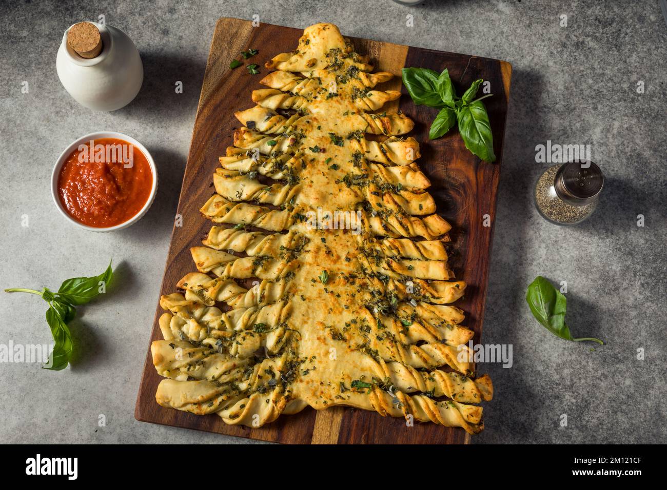 Homemade Pull Apart Christmas Tree Garlic Bread with Marinara Sauce Stock Photo Alamy