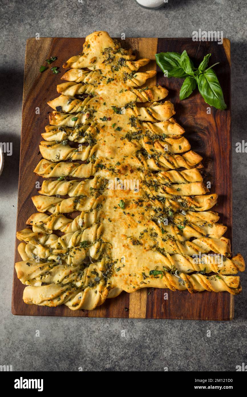Homemade Pull Apart Christmas Tree Garlic Bread with Marinara Sauce Stock Photo Alamy