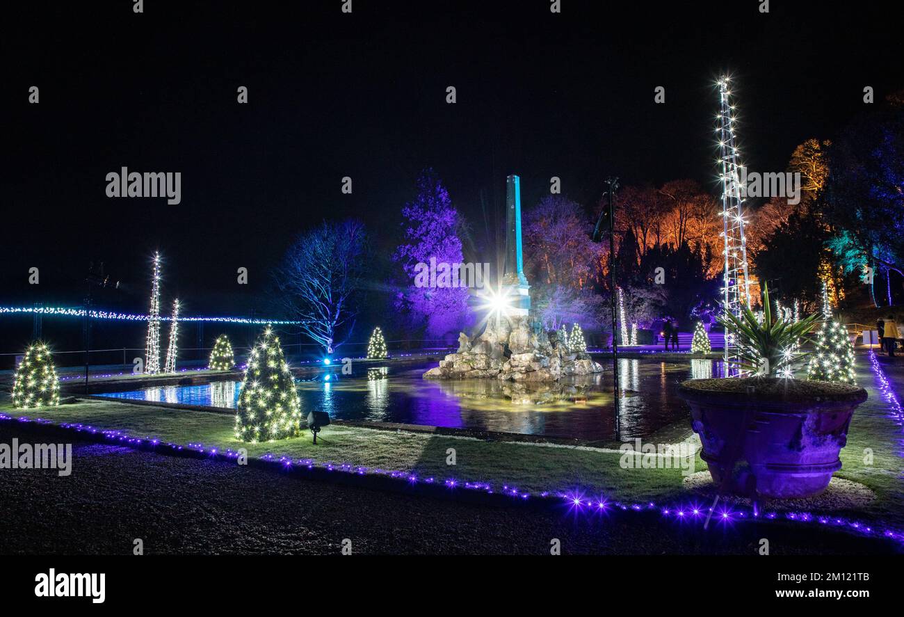 The water terrace at Blenheim illuminated with Christmas and winter lights Stock Photo Alamy
