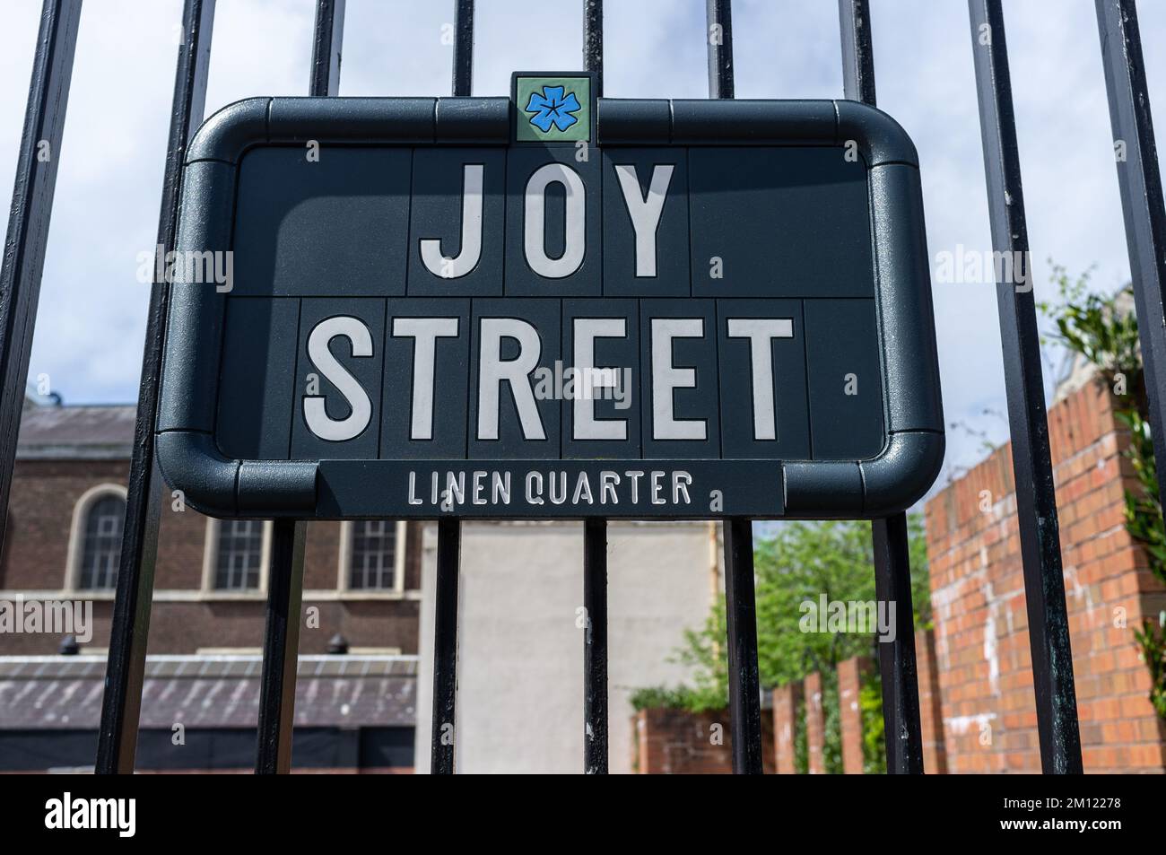 Belfast Street sign Joy Street, Linen Quarter Stock Photo